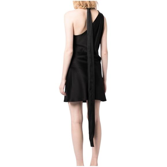 Alice + Olivia Black Satin One-Shoulder Mini Dress - Picture 2 of 11